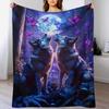 1 Stück Böhmischer Stil Heulender Wolf am Mond Flanelldecke - 100% Polyester, Ganzjahres, Maschinenwaschbar, Fleckenresistent