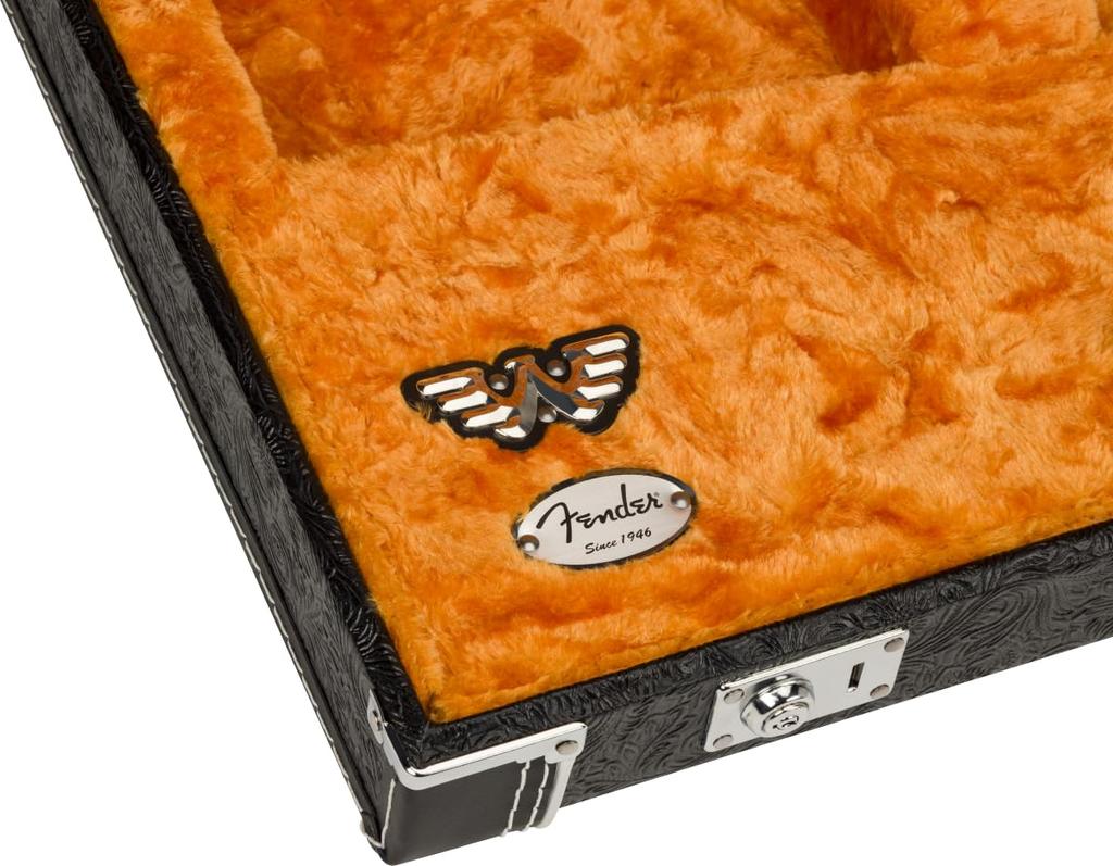 Fender Waylon Jennings Strat Tele Case Black Tooled Leather Electric Guitar Hard Case /