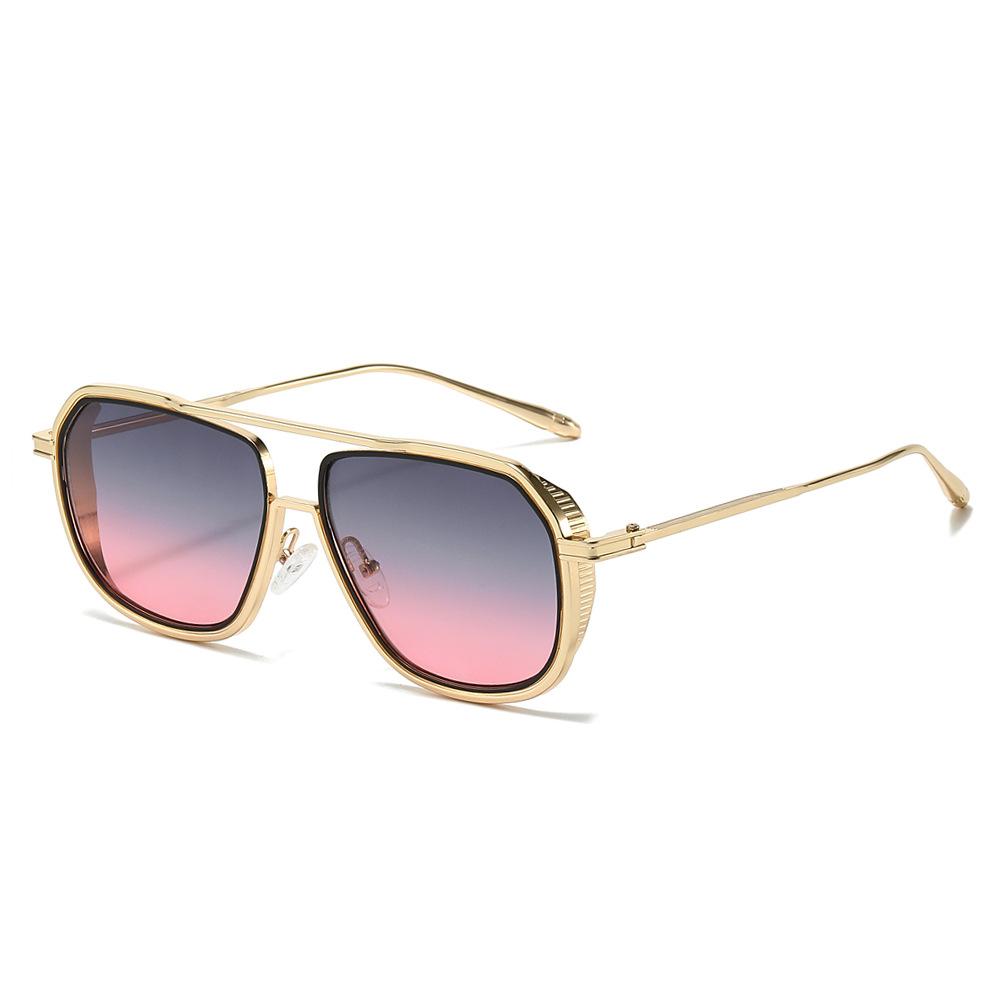 Luxury Retro Gradient Double Beam Square Women Sunglasses Punk Style Thin Frame Temple Design Trendy Men Sun Glasses Uv400