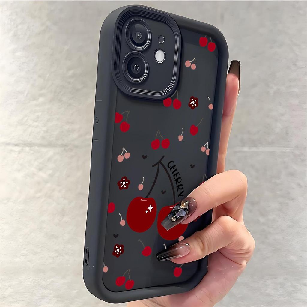 Large Cherry Black Groove Sandstone Phone Case for iPhone 15/16/17