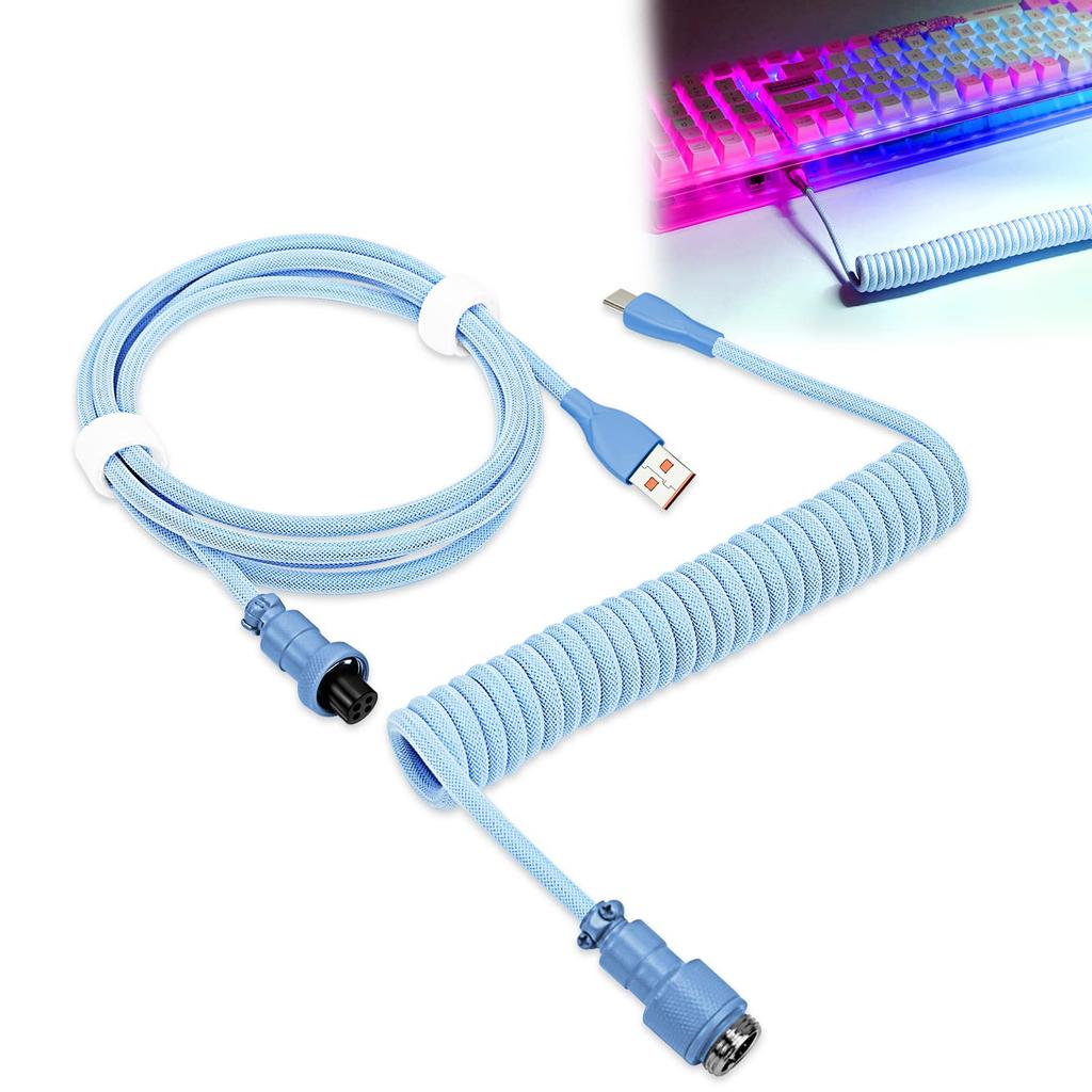 Coiled Keyboard Professional Custom Coiled Cable for Gaming Mechanical Keyboard Cable with Detachable Metal to Cable, USB-C Keyboards, Aviator, 1.5M