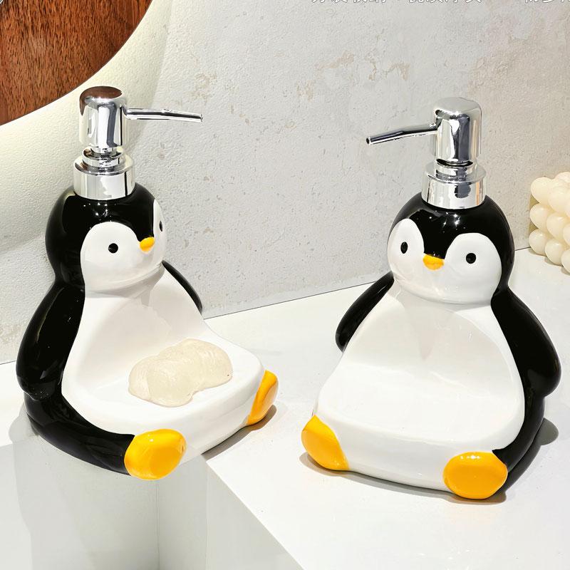 Creative Penguin lotion bottle soap box dual-purpose two-in-one bathroom shampoo and shower gel press ceramic dispensing bottle
