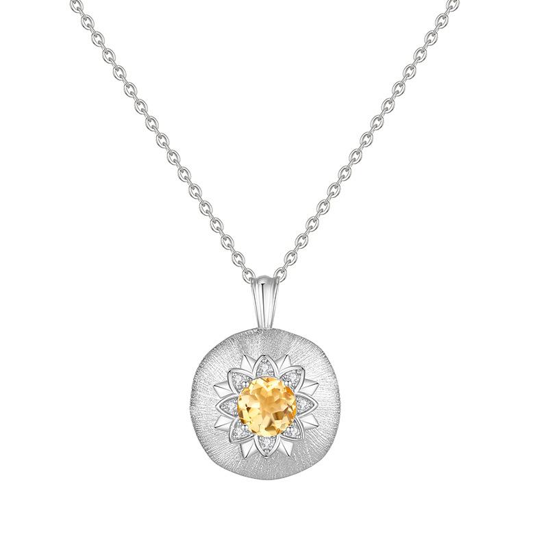 S925 Sterling Silver Necklace with Natural Crystal Pendant Retro French Style Chain for Women