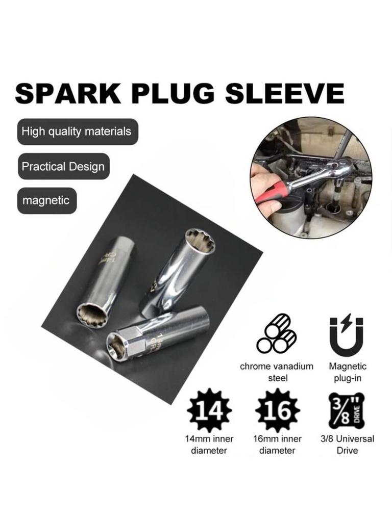 2-piece universal magnetic spark plug wrench for automotive spark plugs, 14/16mm installation, replacement, repair kit, spark pl