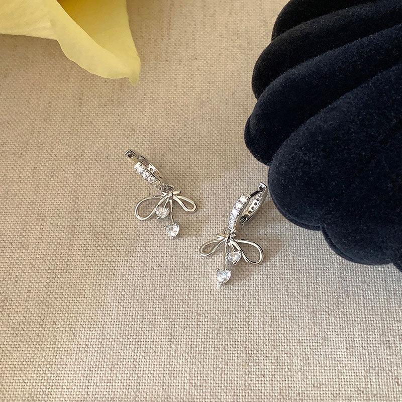 Heart Zircon Bow Crystal Earrings Elegant Fashion Jewelry