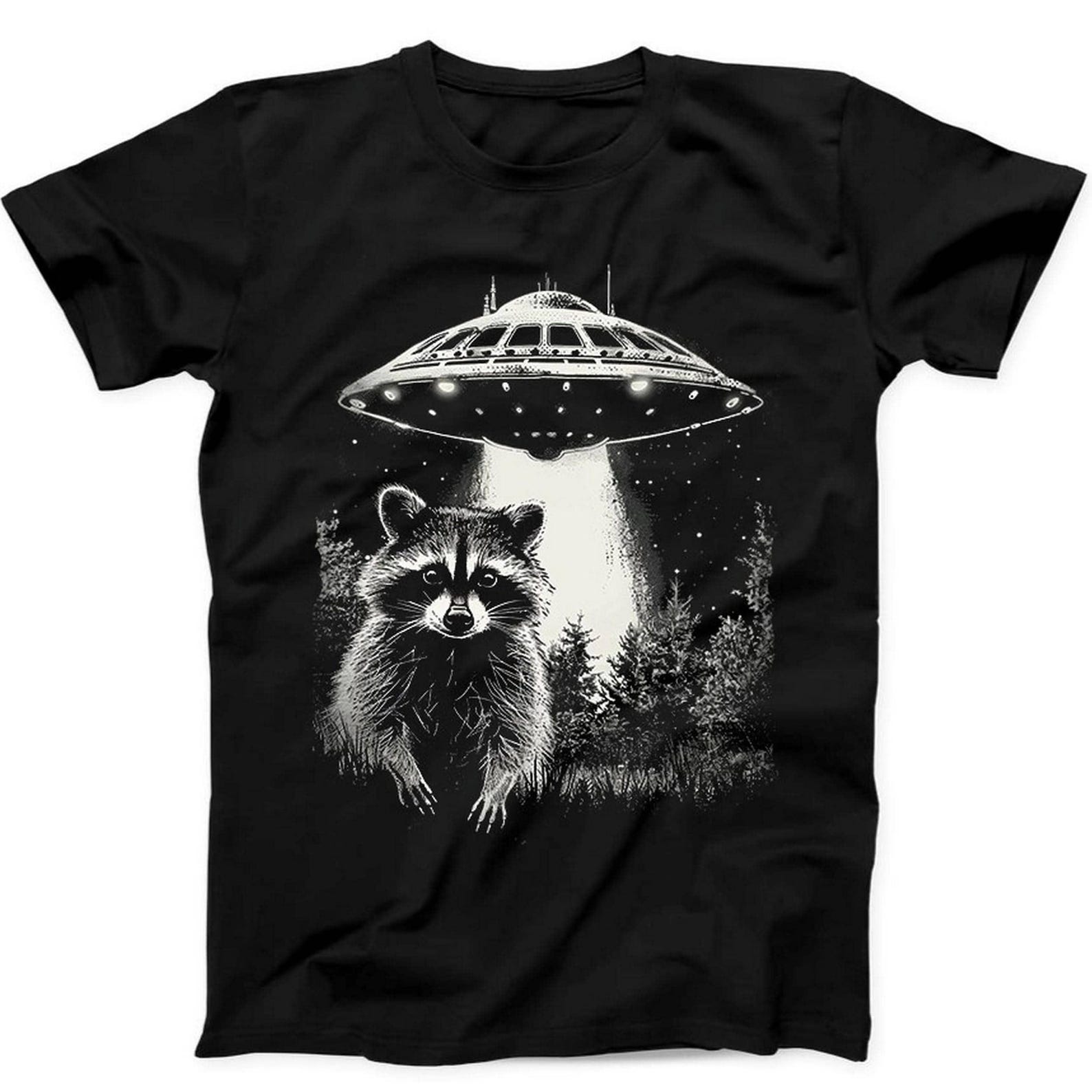 Space Raccoon Sarcastic Aliens UFO Funny Gift Black T Shirt B237 2XL