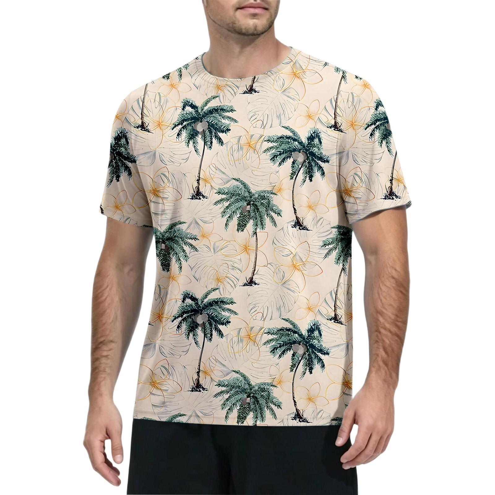 Men s Crewneck Short Sleeve T Shirt with All Over Tree Print Fit Lightweight Casual Top XXXL бежевый