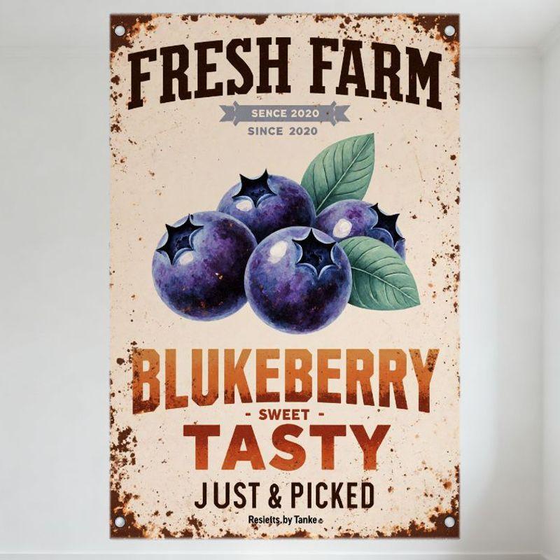 

Vintage Fresh Farm Blueberry Metal Tin Sign - Since 2020, Rustic Sweet Tasty Blueberry Just Picked Home Decor for Kitchen Cafe B 20x30cm（7.8x11.8inch）