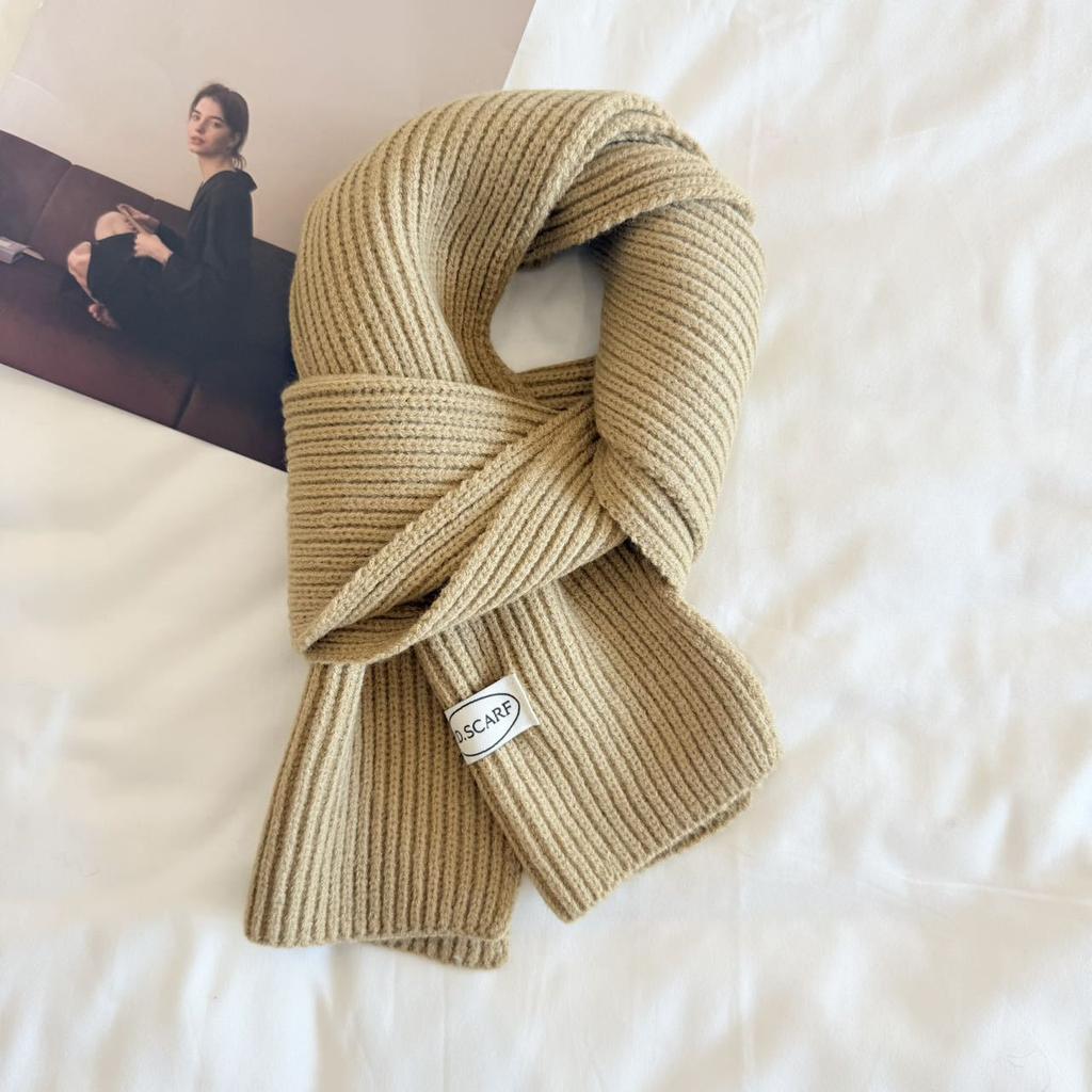 Autumn and Winter New Soft Knit Knit Groove Wool Scarf for Women, Korean Style Warm Yarn Solid Color Versatile Neck Warmer