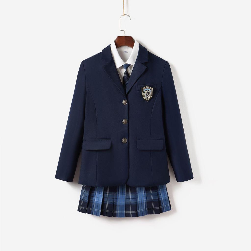 JK Uniform Three-Button School Blazer & Pleated Skirt Set