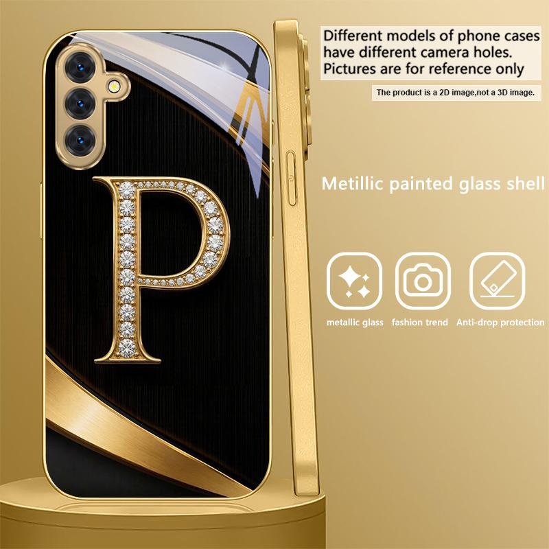 Exquisite letters' P H ' For Samsung Galaxy S26 S20 FE S21 Ultra S23 Plus S24 Ultra S25 S21+ S22Plus S26 Golden glass phone case