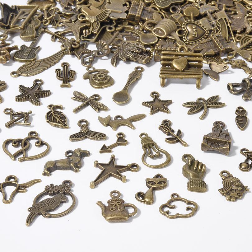 Ancient Bronze Color Metal Cute Charms For Jewelry Making Supplies Wings Animal Starfish Alloy Pendants DIY Bracelets Materials