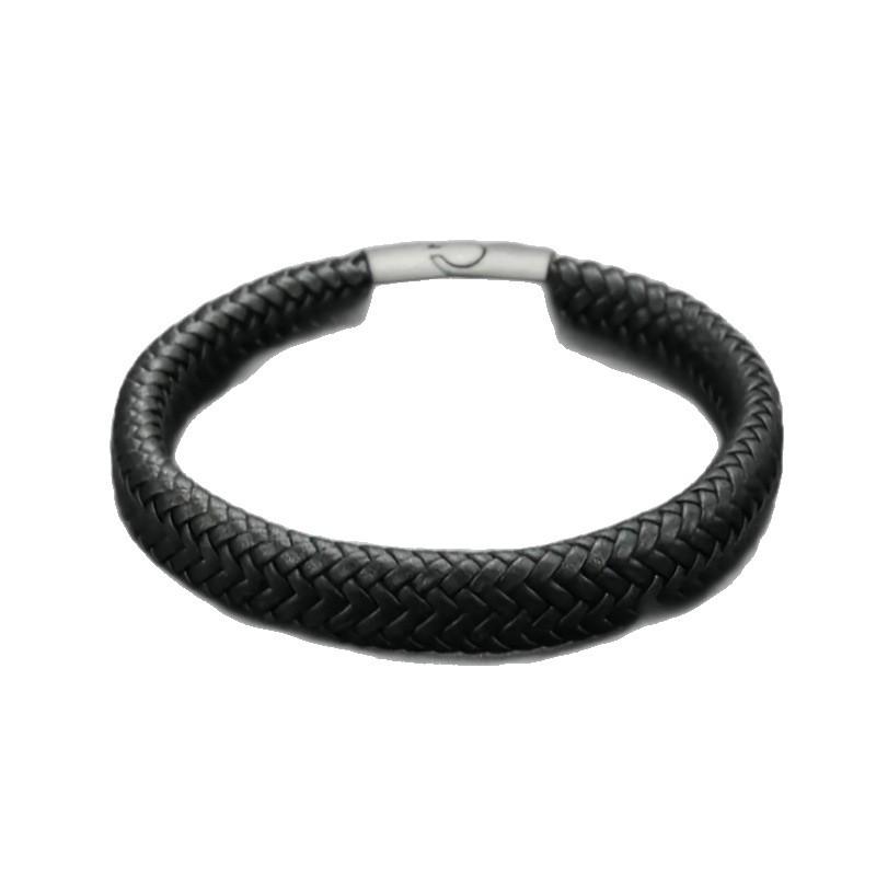 Tide Personality Black Leather Fish Scale Men's Bracelet - Vintage Punk Bangle