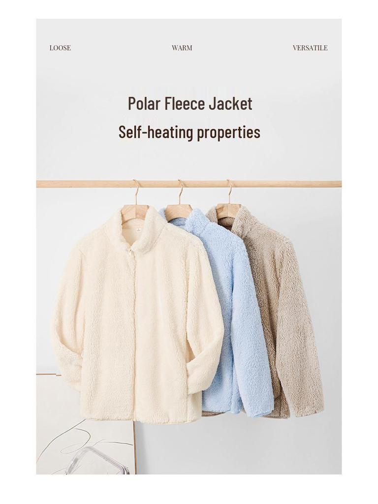 Women's Coral Fleece Stand Collar Zipper Jacket - Double-Sided Plush, Velvet-Enhanced, Thickened Winter Outwear