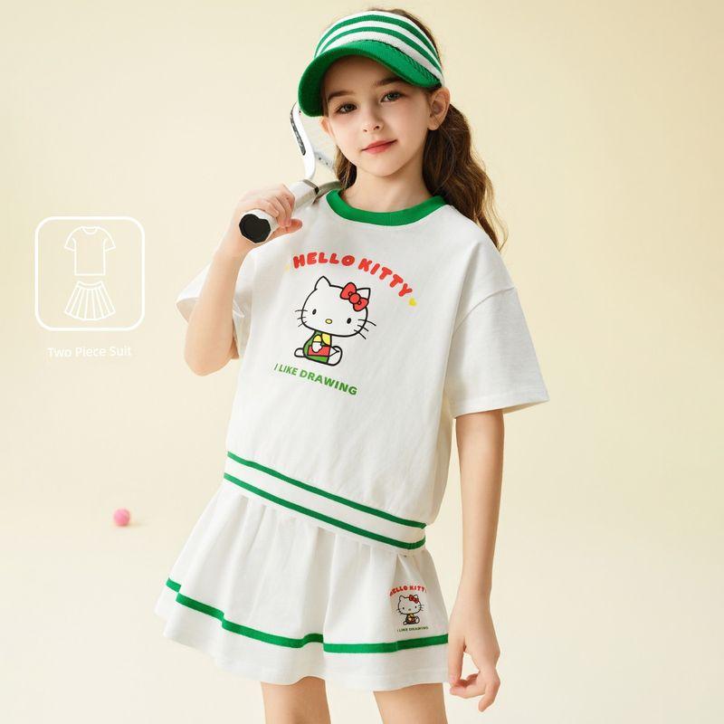 Hellokitty Girls Summer Suit 2025 New Style Girls Short-Sleeved Shorts Casual Kidsren s Sports Two-Piece Set Off-White 160 cm