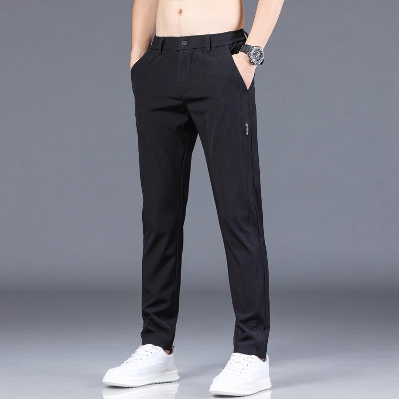 Men's Summer Thin Ice Silk Straight-Leg Casual Pants – Breathable, Fashionable Trousers.