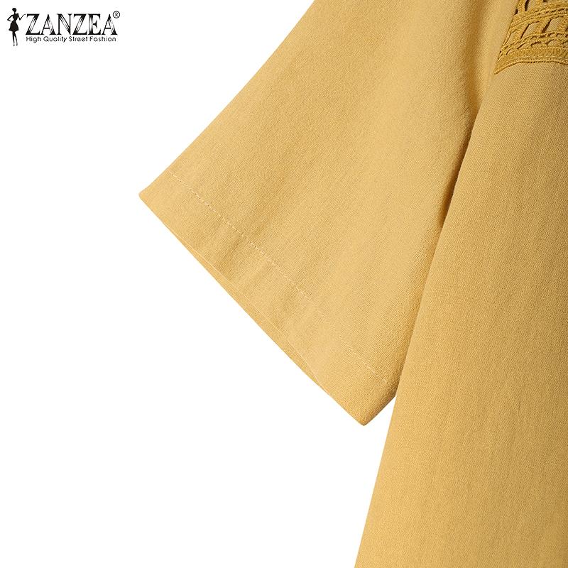 ZANZEA Abito Tunica Casual Vintage da Donna con Scollo Rotondo e Maniche Corte con Patchwork di Pizzo