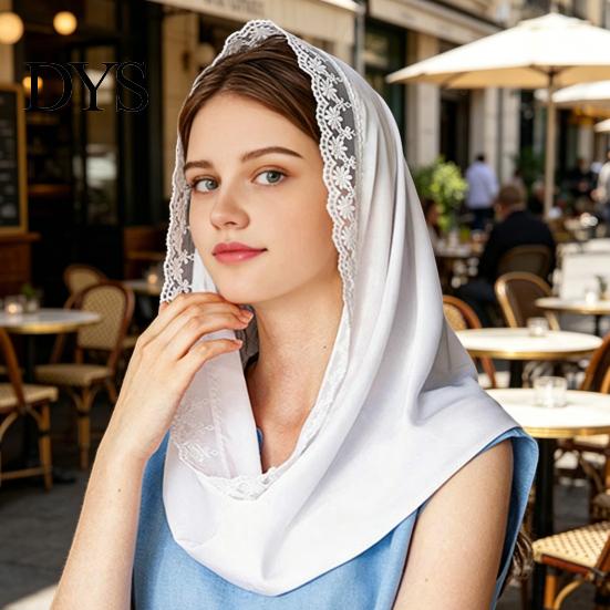 Breathable Summer Headscarf Hooded Lightweight Gauze Fabric Sun Protection Turban Windproof Spring Scarf Hat with Lace Embroidery Commuting Head Wrap
