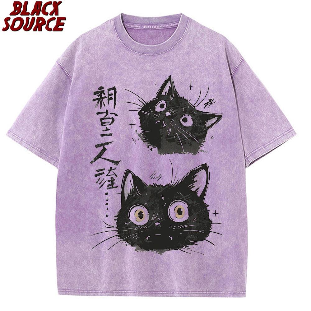 

T Funny Black Cats Watching Graphic Tee Japanese Kawaii Style Short Sleeve TShirt for Men S