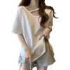 La Chapelle Women's Irregular Hollow Neck Short Sleeve T-Shirt
