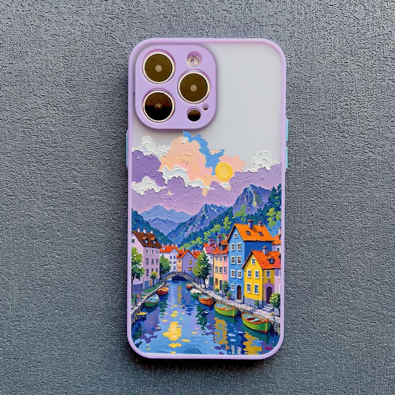 Street View Snow Mountain Town Phone Case For iPhone 16 15 14 Pro Max Plus 13 12 Mini 11 Pro Max 7 8 Plus SE2 XR XS X Back Cover