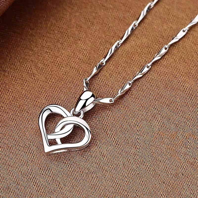 White Gold Heart Pendant Clavicle Chain - Luxury Design Necklace Gift for Her.