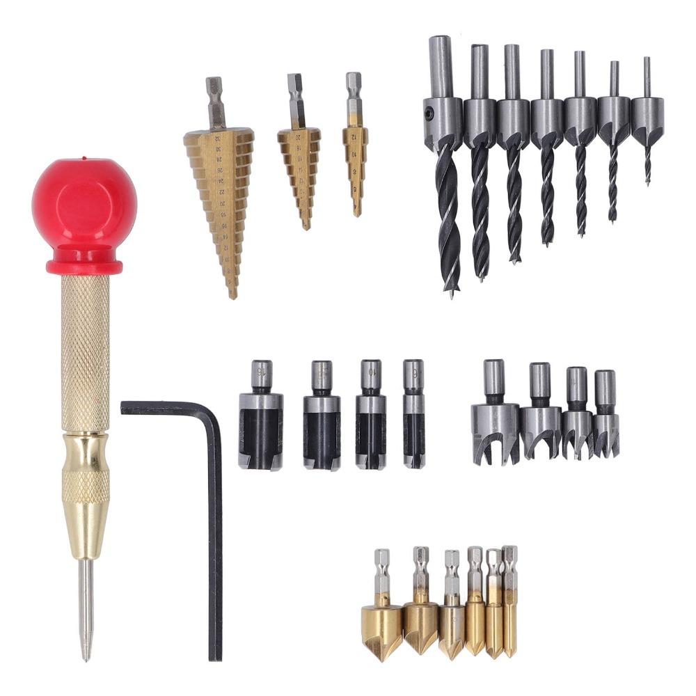 26pcs 6-Piece Countersink Bit Chamfer Drill Bit Set Wood Plug Cutter Set  Woodworking Projects