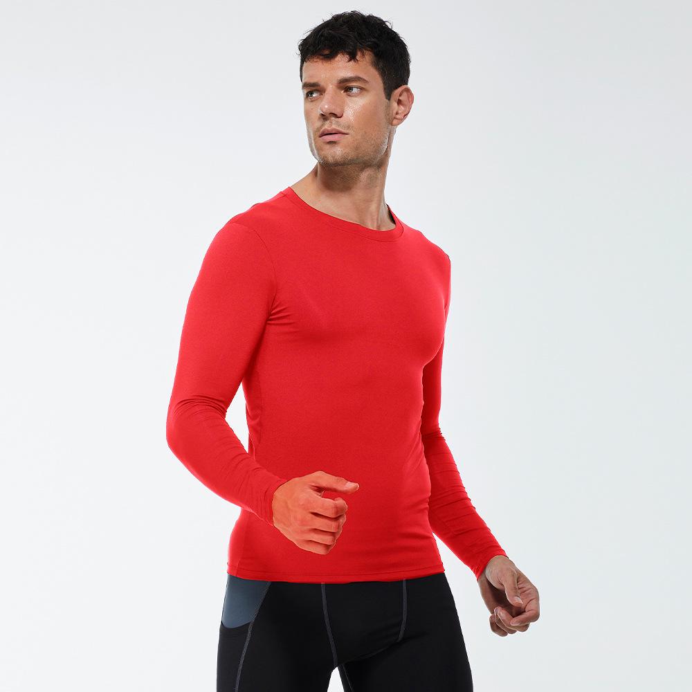 Men's Solid Color Long Sleeve Compression Sport Shirt - Sweat-Wicking, Quick-Drying, Elastic Fitness Running Top