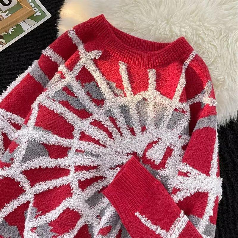 Sweater Men's and Women's Autumn and Winter New Handsome Spider Jacquard Round Neck Lazy Loose Trendy Knitted Sweater