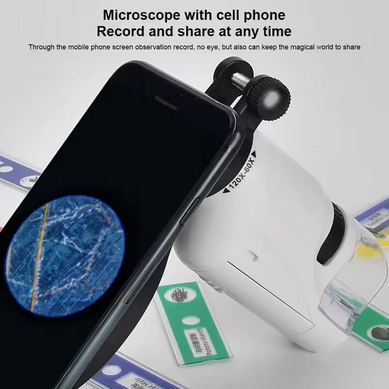 Mini Pocket Lab Handheld Microscope Kit Adjustable Zoom 60-120X Led Light Kids Optical Biological Science Tool Portable Stem Toy