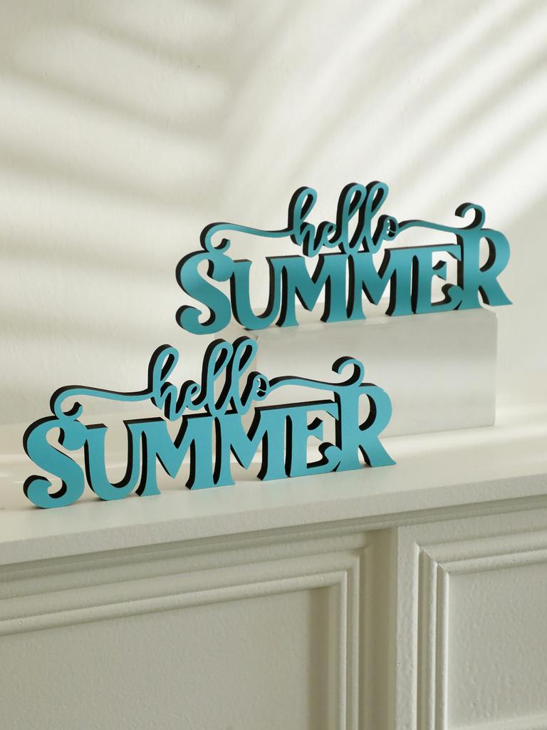 1pc Blue Summer Wooden Sign Decor, "Hello Summer" Letters Ornament, Rustic Tabletop Decoration for Home Bedroom Living Room Gift