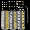 Gold & Silver Nail Art Decorations: Bow, Star, Butterfly, Rivets, Beads, & Strips