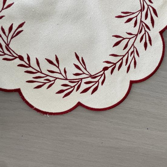 Yousheng Embroidered Placemat Washable Durable Canvas Dining Mat 38cm Olive Branch Embroidery Table Mat Heat Resistant Non-Slip Table Protector for