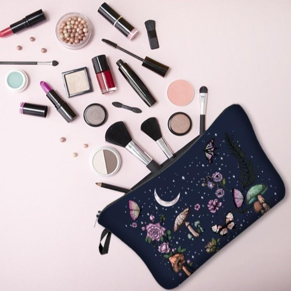 Creative Moon Phase Print Cosmetic Bag Large Capacity Ultralight Makeup Organizer Portable with Zipper Toiletry Bag