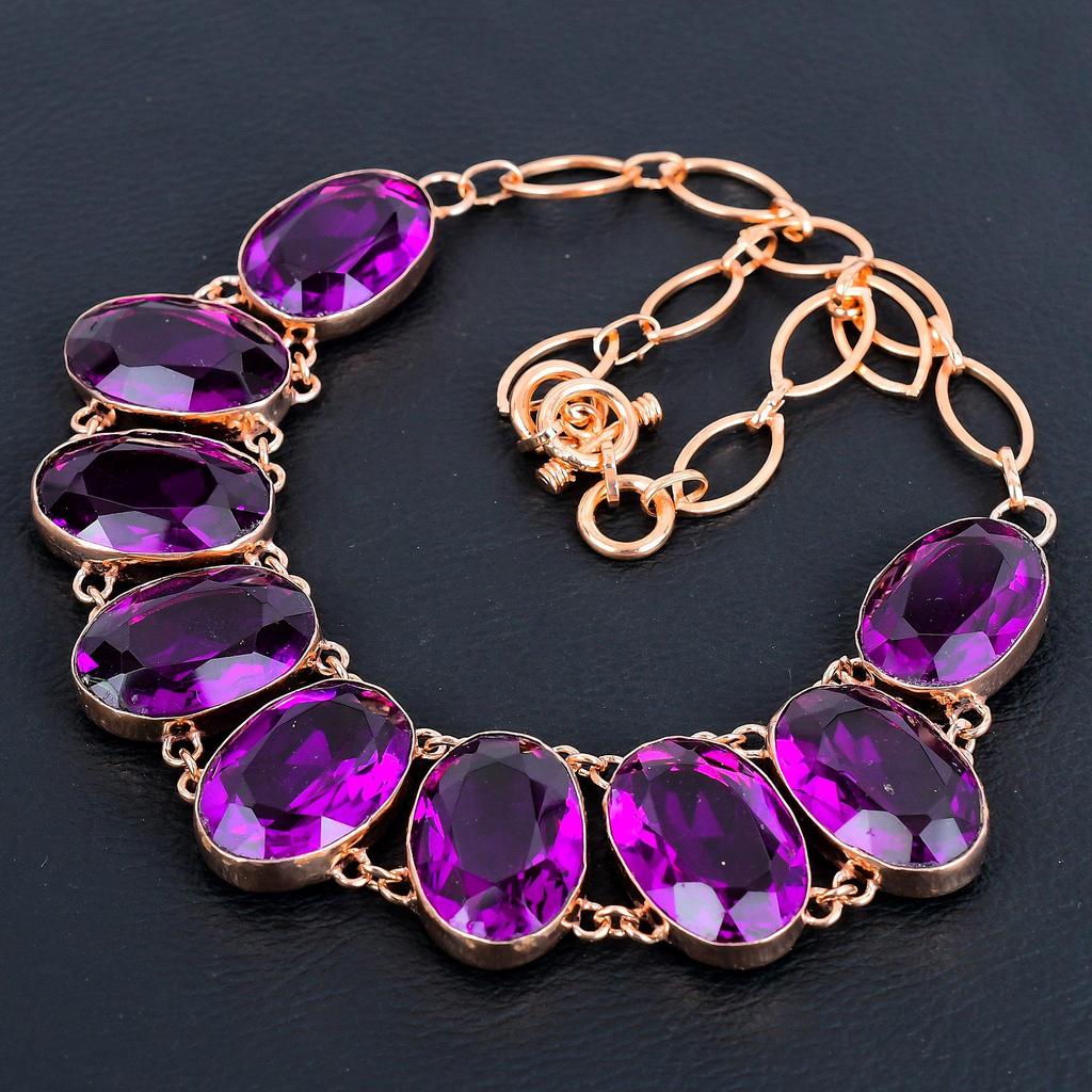Pink Amethyst Gemstone Jewelry, Handmade Copper Necklace, Gorgeous Oval Shape Women Jewelry For Women