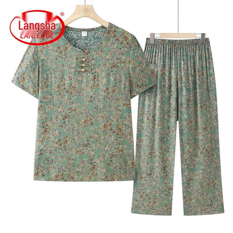 Langsha Women s Summer Short-Sleeve Cotton Silk Homewear Set 5XL