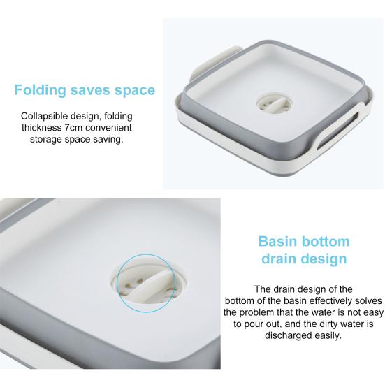 Skládací umyvadlo na nádobí se zátkou na odtok, přenosné umyvadlo, vana na nádobí, skládací dřezová vana, kuchyňský úložný tác, venkovní úložný kbelík
