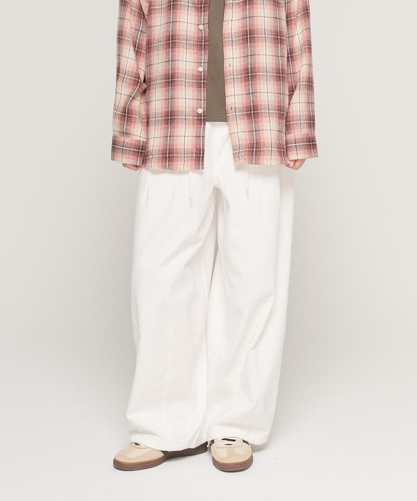 CARGOBROS FOR WOMAN Balloon String Wide Cotton Pants (White)