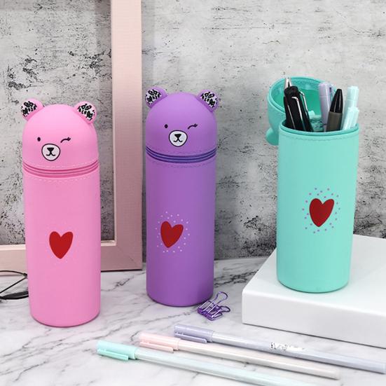 Silicone Pencil Case Bear Shaped Portable Pencil Pouch Cute Stationery Organizer for Pen Rulers Makeup Brushes Students School Supplies