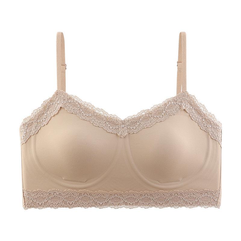 Seamless minimalist lingerie for women, non-sensational, pressure-free, romantic lace, high-value foundation, liquid top-support bra, breathable