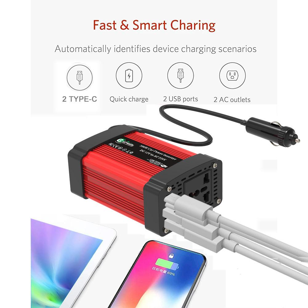 300W Car Power Inverter 12V to 220V Voltage Converter Portable Charger for Phone/Speaker/Camera, European Standard