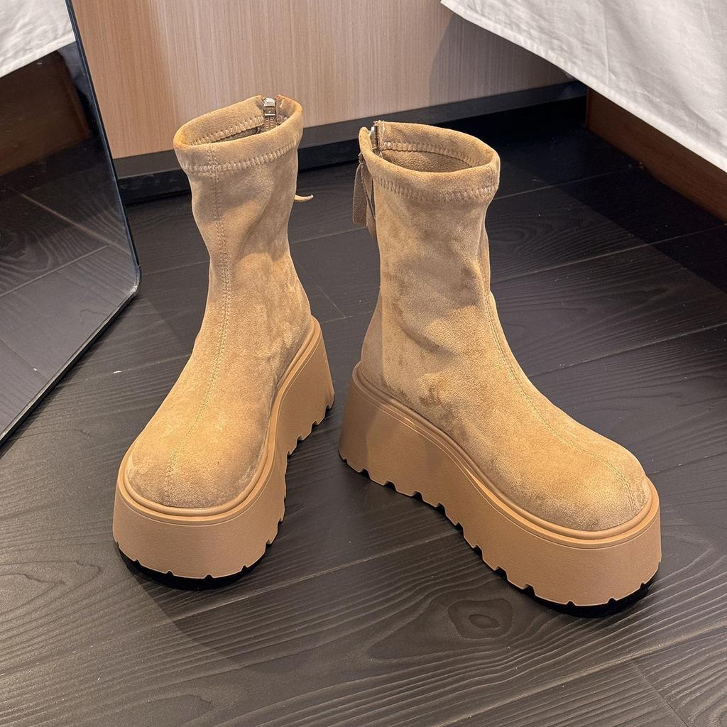 Muffin Skinny Boots Super Fire Height Increase Fashion Versatile Thick-soled Small Muffin Martin Boots Women's 2025 Autumn and Winter New