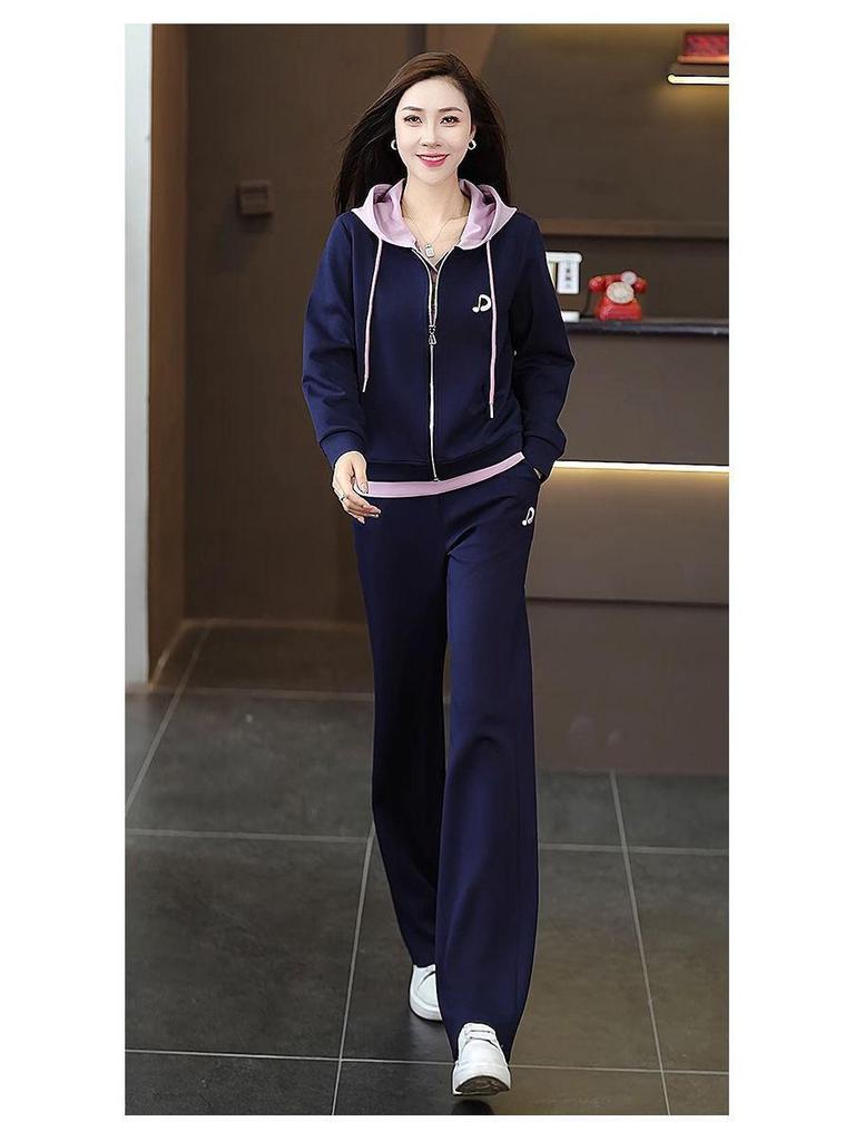 Women's Plus Size Hooded Sportswear Set - Spring/Autumn, Stylish, Youthful Fake Two-Piece, Loose, Fashionable Sweatshirt Two-Piece