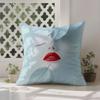 Girl with Blue and Lips Pillow Case Anti-dustmite Pillowcase Invisible Zipper Silky Short Plush Sofa Cushion Cover