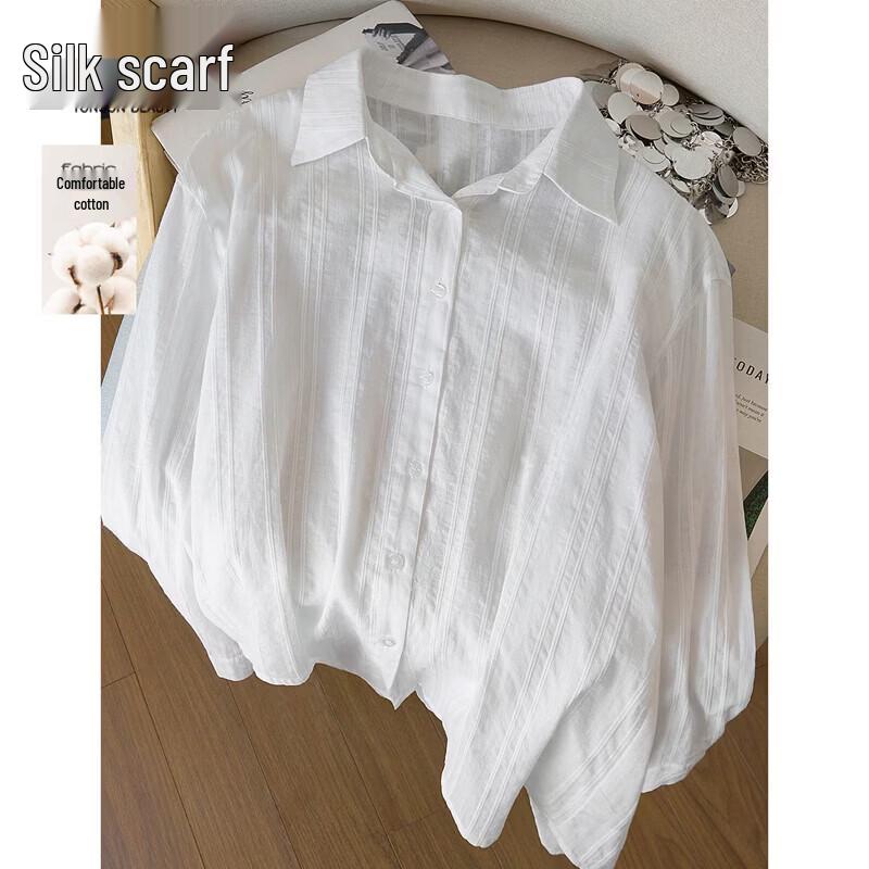 Women s Pure Color Loose Long Sleeve Lapel Shirt L
