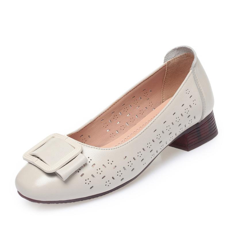 Fashion Genuine Leather Women's Shoes Elegant Office Ladies Shoes Women Casual Low Heeled Shoes Square Heel Sandals Slip on Woman Flats