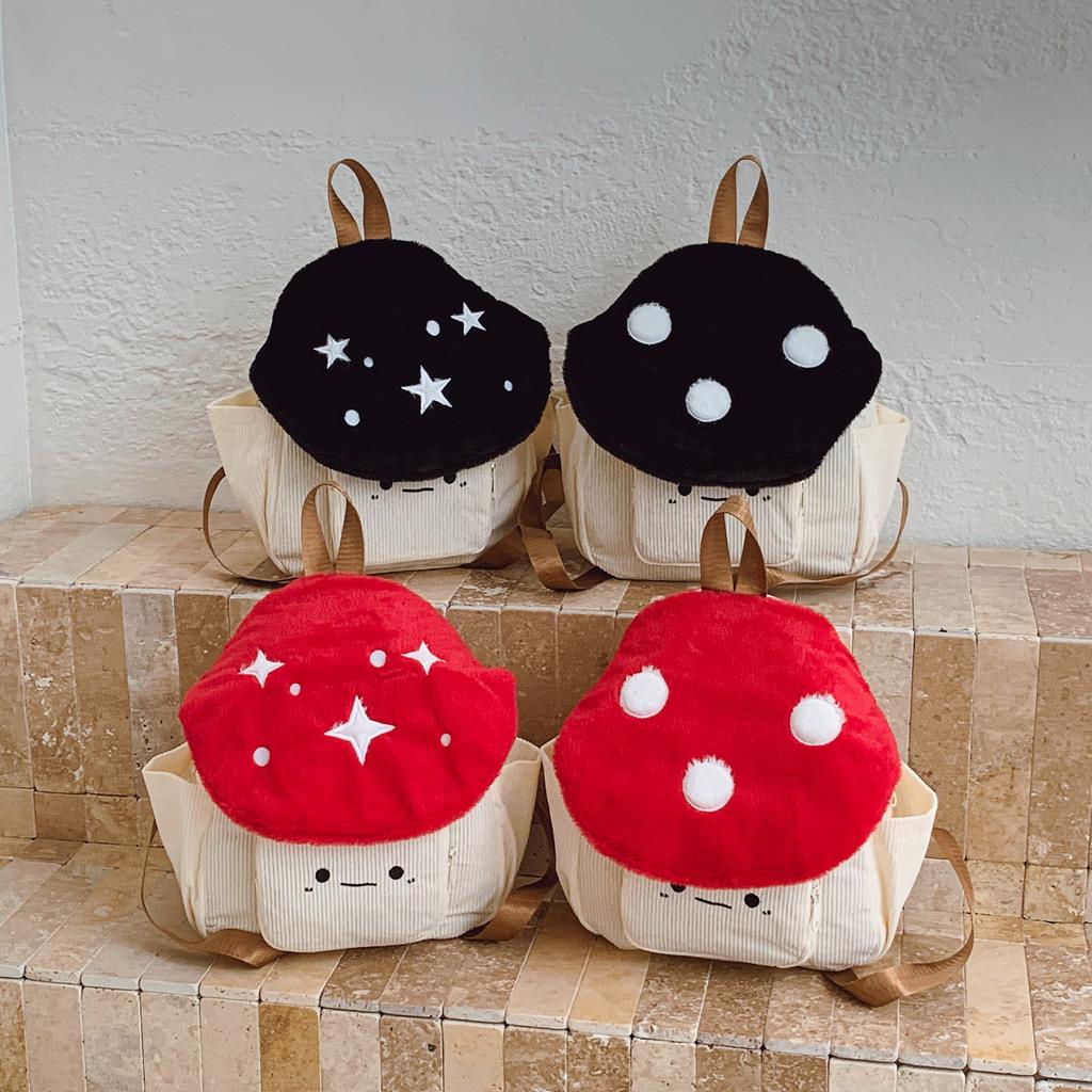 Healing Cartoon Star Mushroom School Bags Soft Lightweight Plush Flip Cover Corduroy Girl's Backpack Campus Commuting Backpack