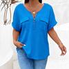 2026 Spring-Summer Solid Color Plus Size Women's Zipper Pocket Short Sleeve Loose T-Shirt