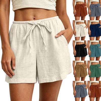 Women's Casual Drawstring Waist Shorts with Pockets Lightweight Cotton Linen Blend Relaxed Fit Summer Beachwear Bottoms