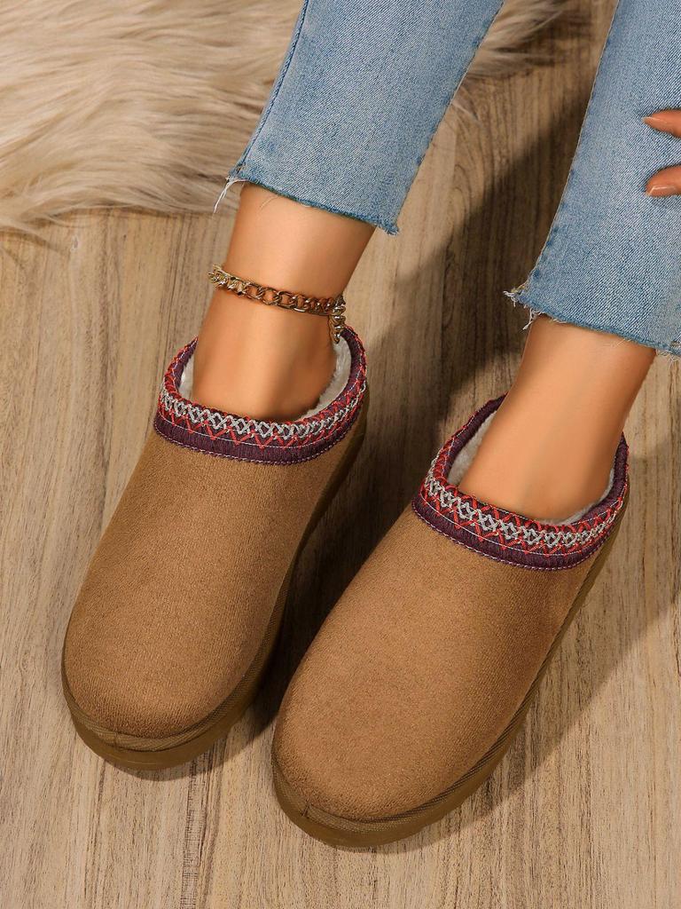 2025 Autumn/Winter Lace Ethnic Style Women's Snow Boots, Plus Size, Thick Cotton